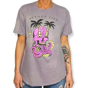 Dikotomy DK Savage Life Cotton Print Short SleeveShirt Size X Large Purple Grey